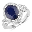 4.69 Carat Genuine Blue Sapphire and White Diamond 14K White Gold Ring