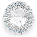 5.90 Carat Genuine Crystal Quartz and Swiss Blue Topaz .925 Sterling Silver Ring