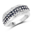 1.21 Carat Genuine Blue Sapphire and White Diamond .925 Sterling Silver Ring