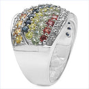 3.07 Carat Genuine Multi Sapphire .925 Sterling Silver Ring