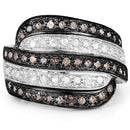 0.80 Carat Genuine Brown Diamond and White Diamond .925 Sterling Silver Ring