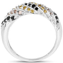 0.63 Carat Genuine Champagne Diamond, Yellow Diamond & Black Diamond .925 Sterling Silver Ring