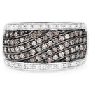 0.87 Carat Genuine Champagne Diamond and White Diamond .925 Sterling Silver Ring