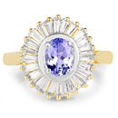 14K Yellow Gold Plated 2.16 Carat Genuine Tanzanite & White Topaz .925 Sterling Silver Ring