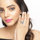 7.18 Carat Genuine Blue Topaz and White Topaz .925 Sterling Silver Ring