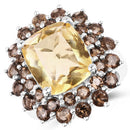 8.95 Carat Genuine Citrine and Smoky Quartz .925 Sterling Silver Ring