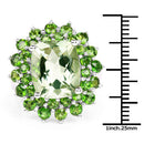 9.89 Carat Genuine Green Amethyst and Chrome Diopside .925 Sterling Silver Ring
