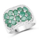 2.20 Carat Genuine Emerald & White Topaz .925 Sterling Silver Ring