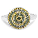 0.39 Carat Genuine Green Diamond and Yellow Diamond .925 Sterling Silver Ring