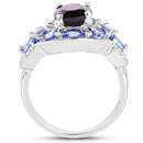 4.20 Carat Genuine Garnet, Tanzanite & White Topaz .925 Sterling Silver Ring
