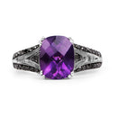 2.87 Carat Genuine Amethyst and Black Diamond .925 Sterling Silver Ring