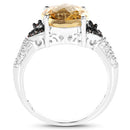 4.65 Carat Genuine Citrine, Champagne Diamond & White Diamond .925 Sterling Silver Ring