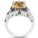 4.13 Carat Genuine Citrine, Chrome Diopside & Champagne Diamond .925 Sterling Silver Ring