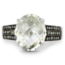 4.41 Carat Genuine Green Amethyst and Green Diamond .925 Sterling Silver Ring