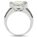 3.59 Carat Genuine Green Amethyst, Green Diamond & White Diamond .925 Sterling Silver Ring