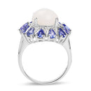 4.25 Carat Genuine Opal, Tanzanite & White Topaz .925 Sterling Silver Ring