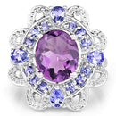 3.13 Carat Genuine Amethyst and Tanzanite .925 Sterling Silver Ring
