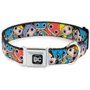 DC Round Logo Black/Silver Seatbelt Buckle Collar - DC Mini Group Stacked Black