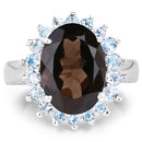 6.79 Carat Genuine Smoky Quartz & Blue Topaz .925 Sterling Silver Ring