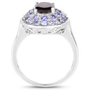 2.56 Carat Genuine Garnet & Tanzanite .925 Sterling Silver Ring