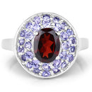 2.56 Carat Genuine Garnet & Tanzanite .925 Sterling Silver Ring