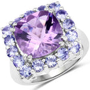 6.63 Carat Genuine Amethyst and Tanzanite .925 Sterling Silver Ring