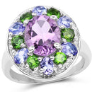 3.89 Carat Genuine Amethyst, Tanzanite & Chrome Diopside .925 Sterling Silver Ring
