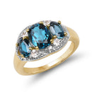 14K Yellow Gold Plated 2.77 Carat Genuine London Blue Topaz and White Topaz .925 Sterling Silver Ring