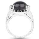 5.68 Carat Genuine Grey Moonstone & Black Spinel .925 Sterling Silver Ring