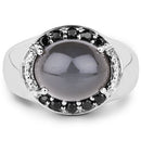 5.68 Carat Genuine Grey Moonstone & Black Spinel .925 Sterling Silver Ring