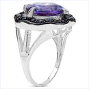 6.09 Carat Genuine Amethyst & Black Spinel .925 Sterling Silver Ring