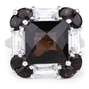 7.43 Carat Genuine Smoky Quartz & White Topaz .925 Sterling Silver Ring