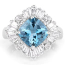 5.19 Carat Genuine London Blue Topaz & White Topaz .925 Sterling Silver Ring