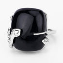 21.04 Carat Genuine Black Onyx and White Topaz .925 Sterling Silver Ring