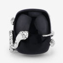 21.04 Carat Genuine Black Onyx and White Topaz .925 Sterling Silver Ring