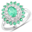 6.53 Carat Genuine Zambian Emerald and White Topaz .925 Sterling Silver 3 Piece Jewelry Set (Ring, Earrings, and Pendant w/ Chain)