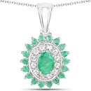 6.53 Carat Genuine Zambian Emerald and White Topaz .925 Sterling Silver 3 Piece Jewelry Set (Ring, Earrings, and Pendant w/ Chain)