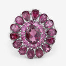 6.19 Carat Genuine Rhodolite and White Topaz .925 Sterling Silver Ring