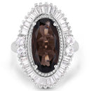 8.12 Carat Genuine Smoky Quartz and White Topaz .925 Sterling Silver Ring