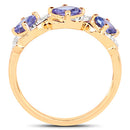 14K Yellow Gold Plated 1.20 Carat Genuine Tanzanite and White Topaz .925 Sterling Silver Ring