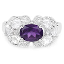 2.75 Carat Genuine Amethyst and White Zircon .925 Sterling Silver Ring
