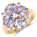 14K Yellow Gold Plated 2.01 Carat Genuine Tanzanite & White Topaz .925 Sterling Silver Ring