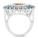 7.54 Carat Genuine Citrine & London Blue Topaz .925 Sterling Silver Ring