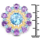 8.86 Carat Genuine London Blue Topaz and Amethyst .925 Sterling Silver Ring