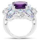8.38 Carat Genuine Multi Stones .925 Sterling Silver Ring
