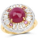 14K Yellow Gold Plated 8.91 Carat Genuine Glass Filled Ruby, Rhodolite & White Topaz .925 Sterling Silver Ring
