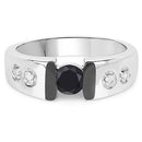 0.56 Carat Genuine Black Diamond and White Diamond .925 Sterling Silver Ring