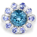 6.19 Carat Genuine London Blue Topaz, Tanzanite & White Topaz .925 Sterling Silver Ring