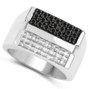 0.64 Carat Genuine Black Diamond and White Diamond .925 Sterling Silver Ring