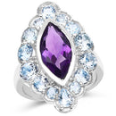 5.30 Carat Genuine Amethyst and Blue Topaz .925 Sterling Silver Ring